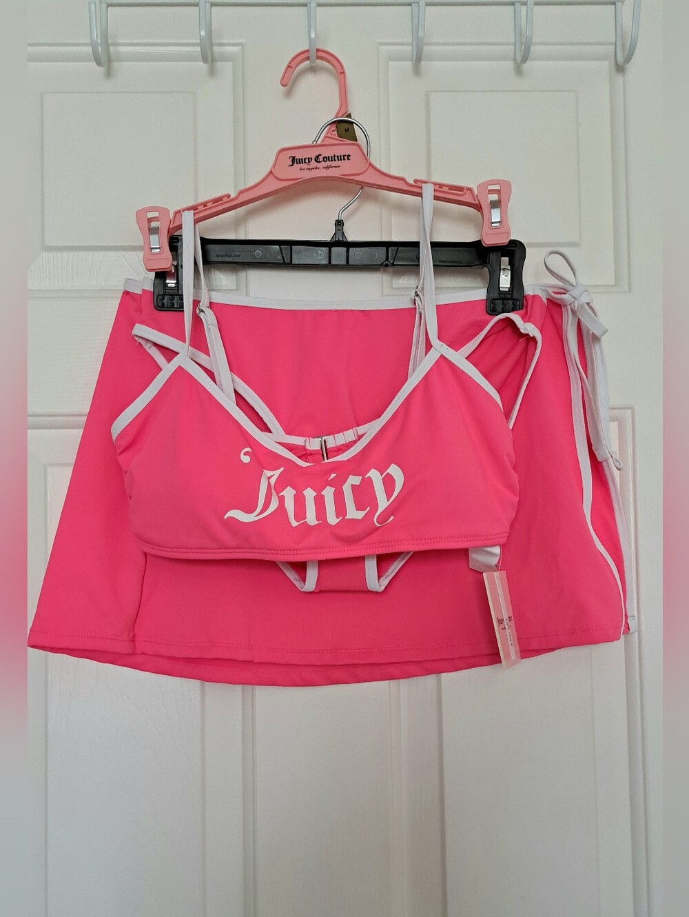 Juicy Couture Hot Pink 3-piece Bikini and Swim Skirt Set